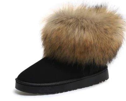 Step into Winter Elegance with Women's Fox Fur Snow Boots - Home Kartz