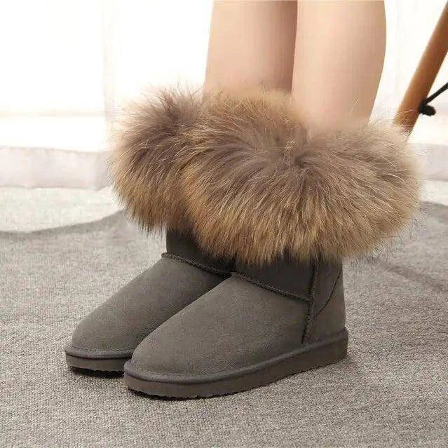 Step into Winter Elegance with Women's Fox Fur Snow Boots - Home Kartz