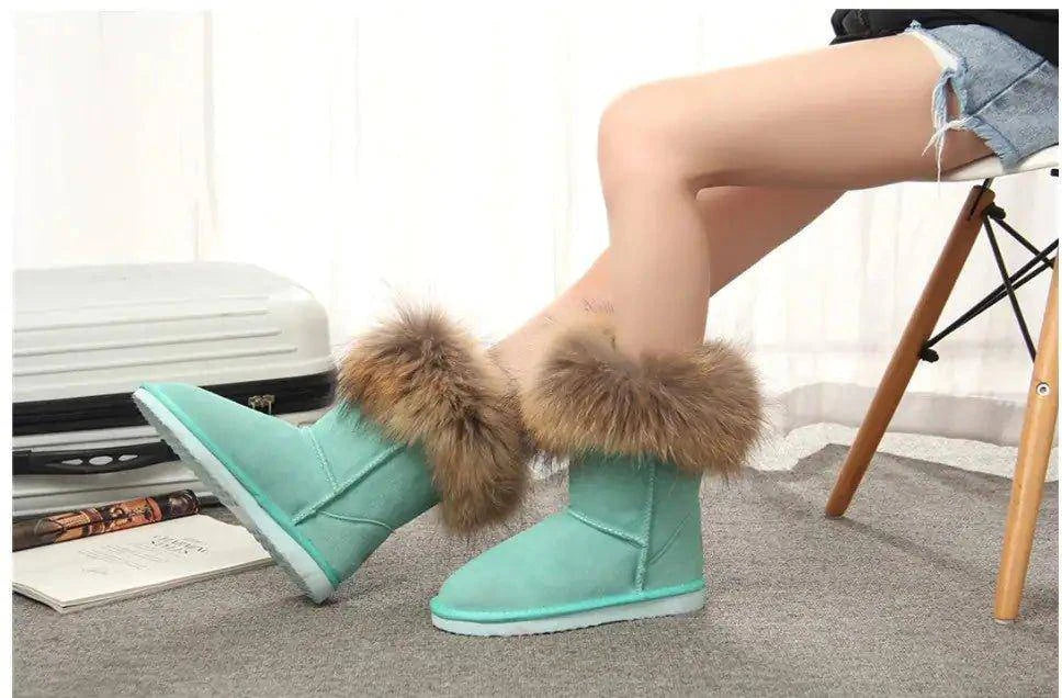 Step into Winter Elegance with Women's Fox Fur Snow Boots - Home Kartz