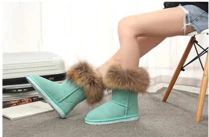 Step into Winter Elegance with Women's Fox Fur Snow Boots - Home Kartz