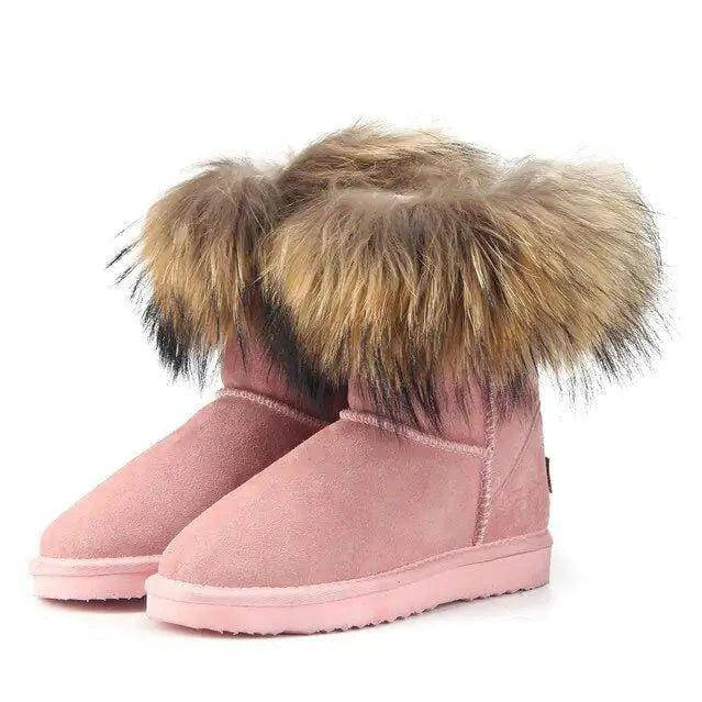 Step into Winter Elegance with Women's Fox Fur Snow Boots - Home Kartz