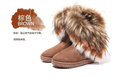 Step into Winter Elegance with Women's Fox Fur Snow Boots - Home Kartz