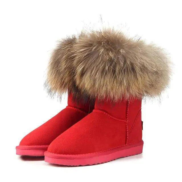 Step into Winter Elegance with Women's Fox Fur Snow Boots - Home Kartz