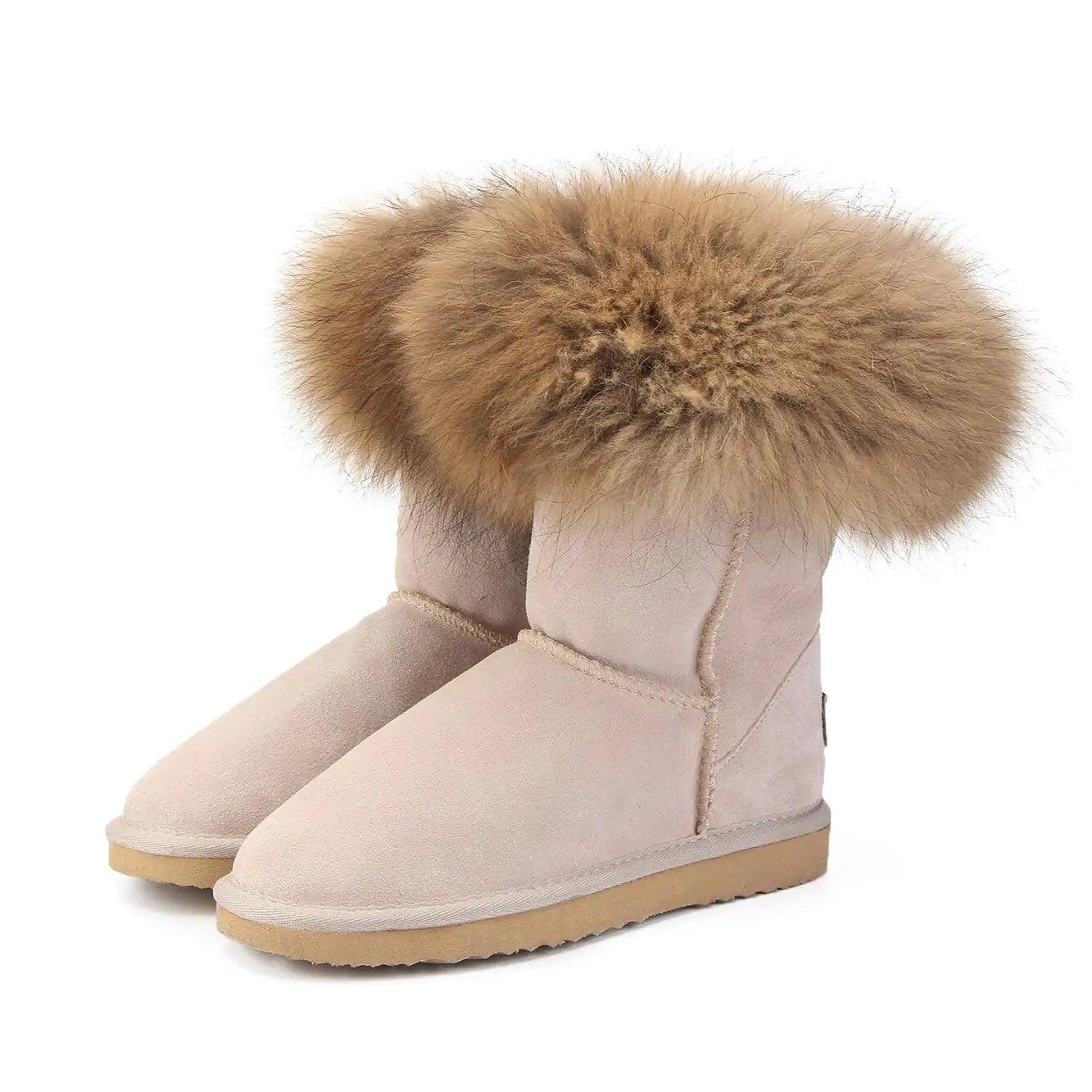 Step into Winter Elegance with Women's Fox Fur Snow Boots - Home Kartz